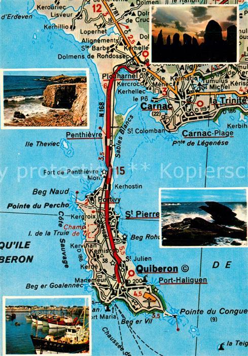 Quiberon Morbihan Landkarte Halbinsel Küstenpanorama Bran