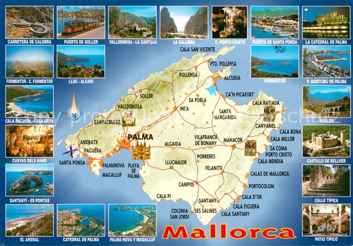 Mallorca Landkarte Soller Formentor El Arenal  Valldemosa