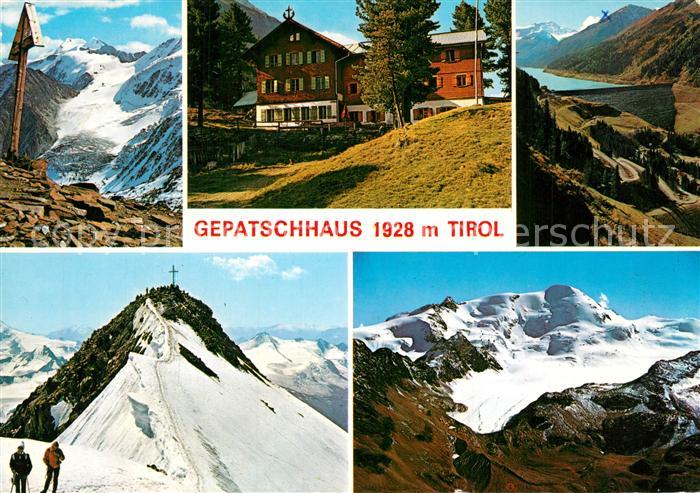 Gepatschhaus Berghaus Gebirgspanorama oetztaler Alpen Gipfelkreuz