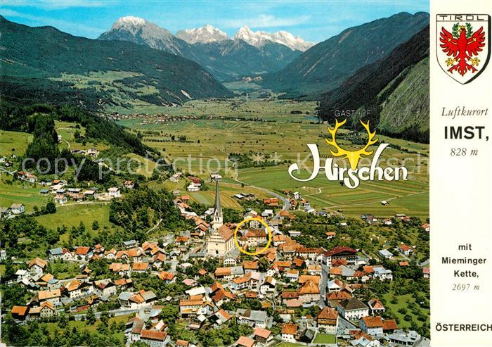 Imst Tirol Gasthof zum Hirschen Alpenpanorama Mieminger Kette Fliegeraufnahme