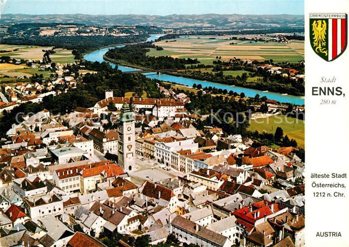 Enns aelteste Stadt oesterreichs Fliegeraufnahme Wappen