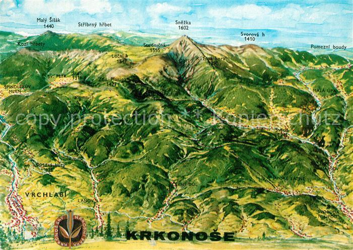 Vrchlabi Krkonose Riesengebirge Panoramakarte aus der Vogelperspektive