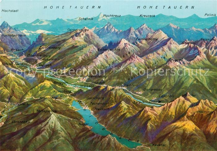 Weissensee Kaernten Panorama Oberes Drautal Kreuzeckgruppe Hohe Tauern aus der V