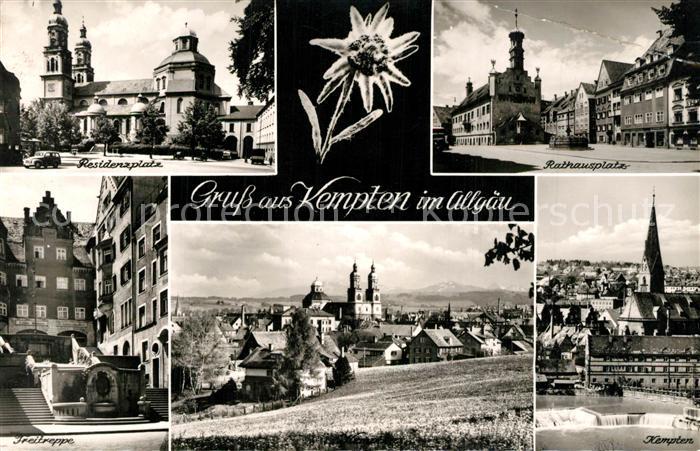 Kempten Allgaeu Residenzplatz Freitreppe Rathausplatz Stadtbild mit Kirche