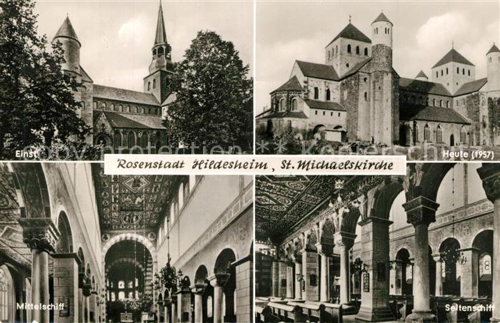 Hildesheim St Michaelskirche einst und heute Mittelschiff Seitenschiff