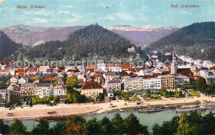 Bad Schandau Panorama Blick ueber die Elbe Elbsandsteingebirge