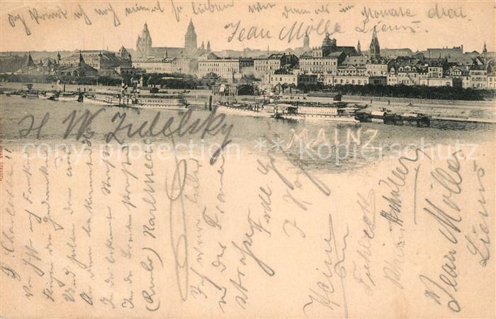 Mainz Rhein Stadtpanorama Blick ueber den Rhein Deutsche Reichspost
