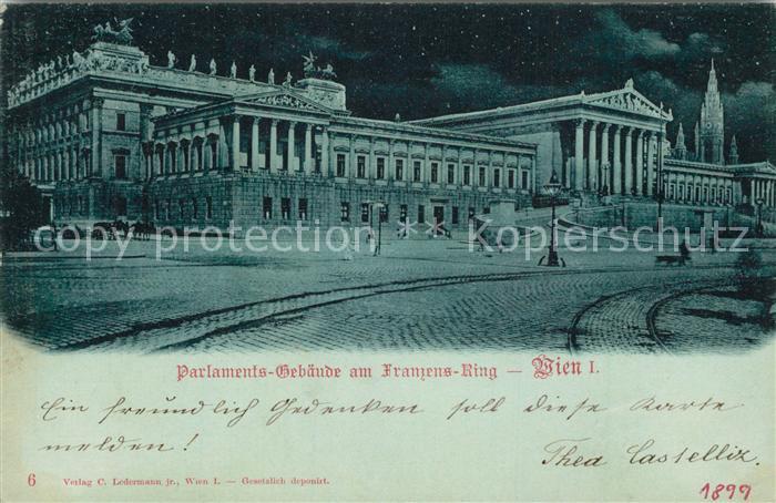 Wien Parlamentsgebaeude am Franzensring Nachtaufnahme