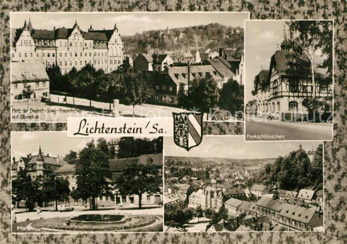 Lichtenstein Sachsen Platz der DSF Oberschule Markt Parkschloesschen Stadtpanora