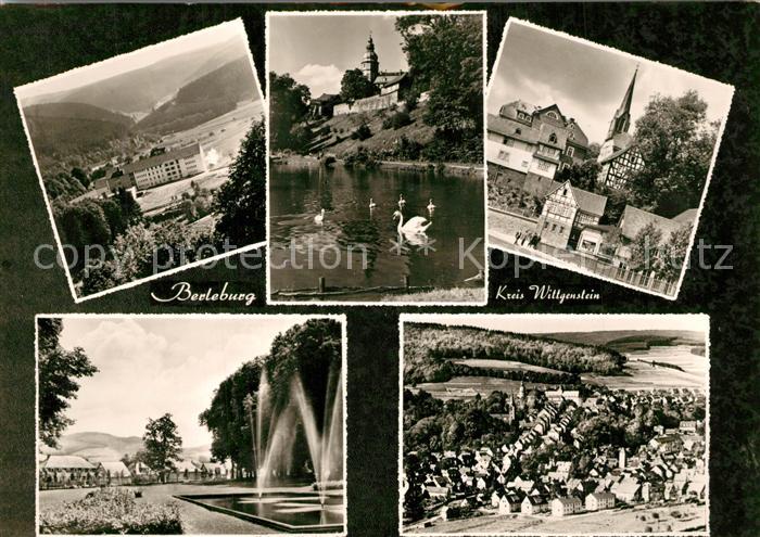 Bad Berleburg Panorama Kneipp Heilbad Schwanenteich Fontaene Ortsmotiv mit Kirch
