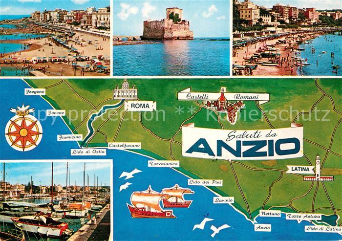 Anzio Strand Hafen Schloss Landkarte Kueste