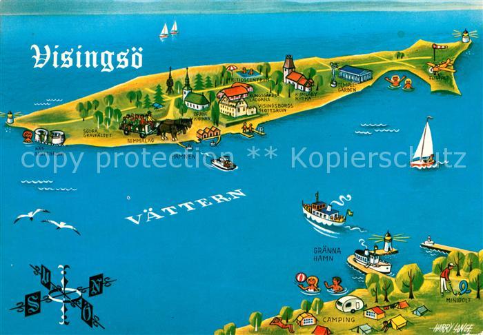 Visingsoe Landkarte Insel aus der Vogelperspektive