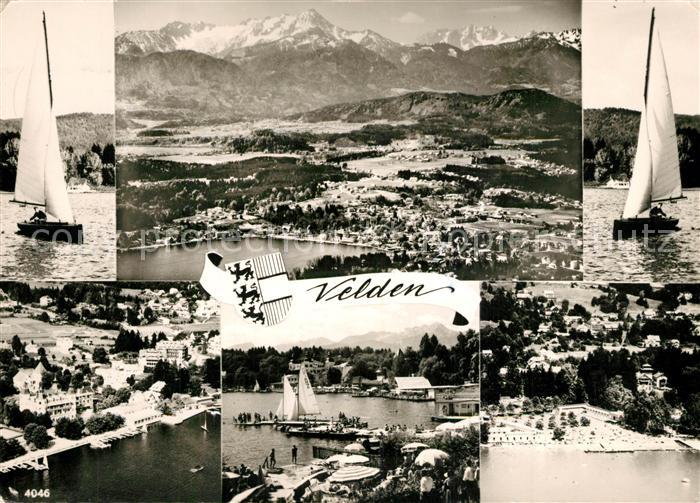 Velden Woerthersee Gesamtansicht mit Alpenpanorama Segeln Uferpartie am See Flie