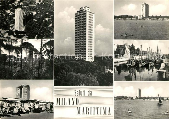 Milano Marittima Hotel Hochhaus Strand Hafen Fischkutter