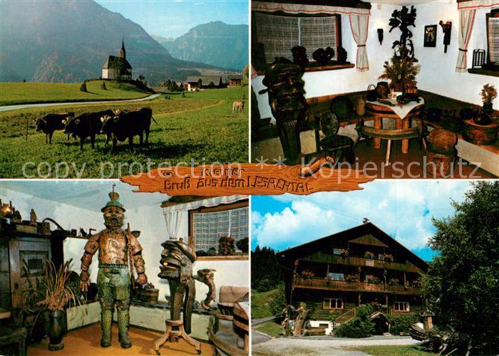 St Jakob Lesachtal Landschaftspanorama Lesachtal Bergbauer Almvieh Kuehe Schnitz