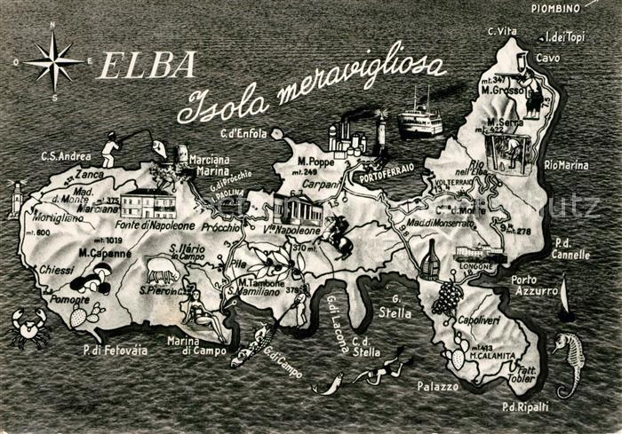 Insel Elba Isola meravigliosa Landkarte mit Sehenswuerdigkeiten