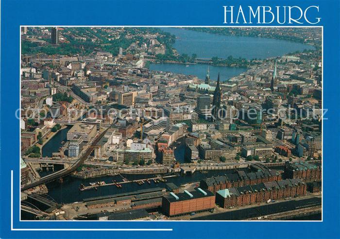 Hamburg Fliegeraufnahme mit Speicher Hafen Stadt Binnen und Aussenalster