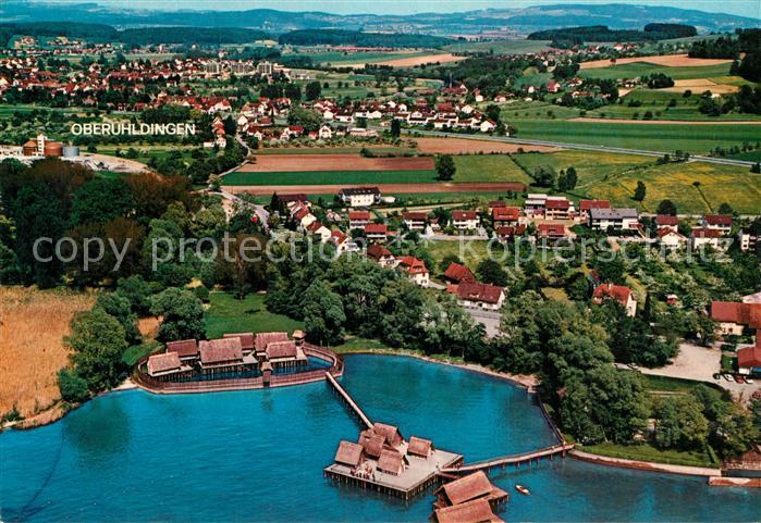 Unteruhldingen Fliegeraufnahme mit den beruehmten Pfahlbauten