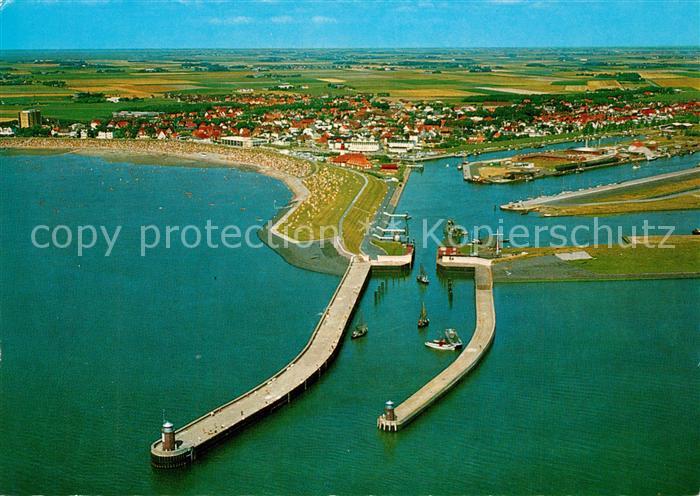 Buesum Nordseebad Hafeneinfahrt und Hafen Fliegeraufnahme