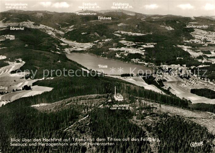 Titisee Fliegeraufnahme mit Hochfirst und Feldberg Herzogenhorn und Hinterzarten