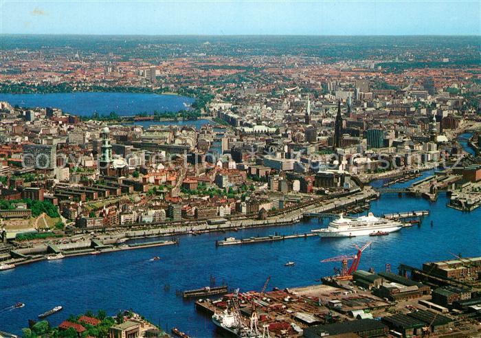 Hamburg Fliegeraufnahme mit Hafen und Stadt
