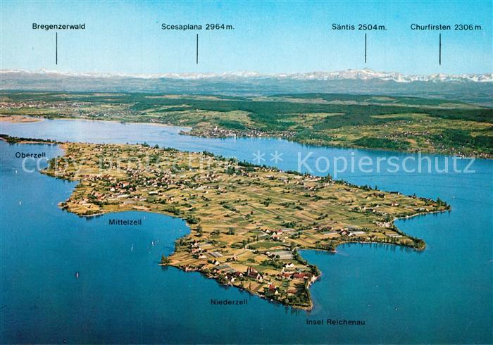 Insel Reichenau mit Alpenblick Fliegeraufnahme