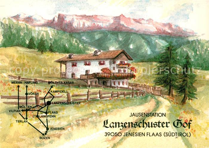 Flaas Jenesien Jausenstation Lanzenschuster Hof Alpen Kuenstlerkarte