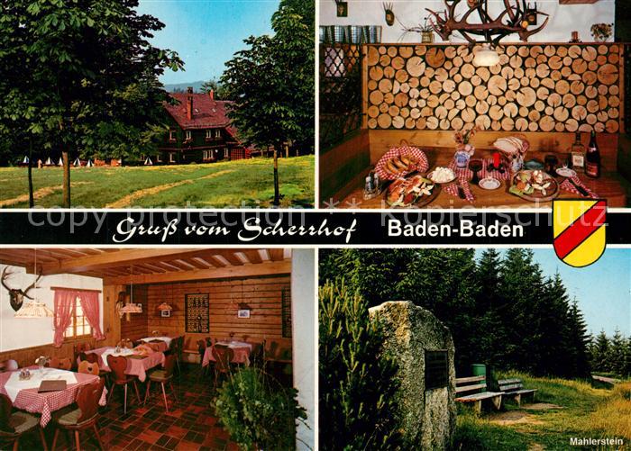 Baden-Baden Waldgaststaette Scherrhof Gastraum Vesperplatte Mahlerstein Gedenkst