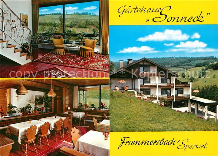 Frammersbach Landhaus Sonneck Gastraum Treppenaufgang Landschaftspanorama Spessa