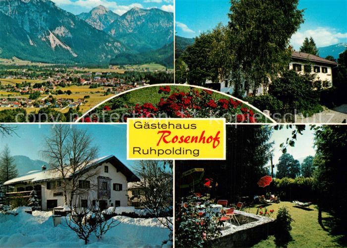 Ruhpolding Gaestehaus Rosenhof Garten Blumenbeet Winterlandschaft Alpenpanorama