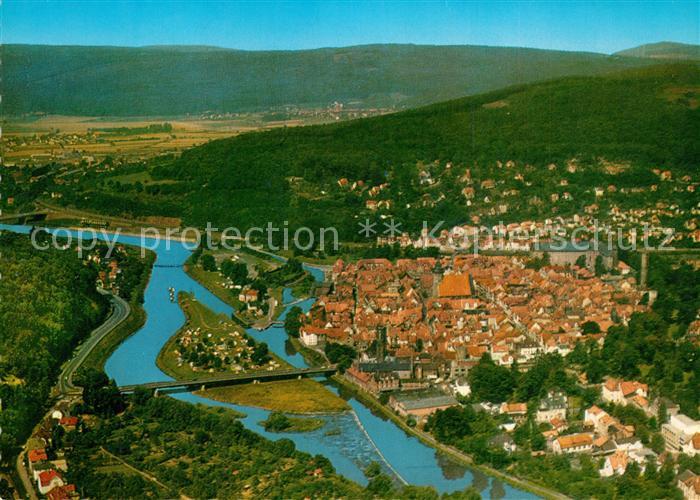 Hann. Muenden Zusammenfluss von Werra und Fulda zur Weser Fliegeraufnahme
