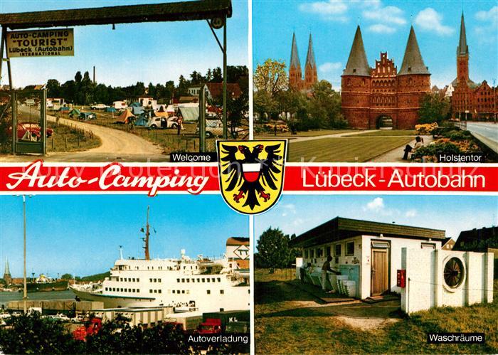 Luebeck Auto Campingplatz Tourist Waschraeume Hafen Faehre Autoverladung Holsten
