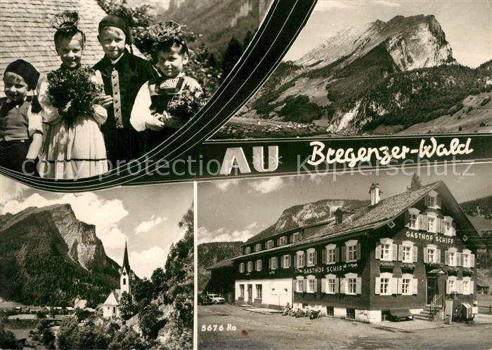 Au Bregenzerwald Gasthof Schiff Motiv mit Kirche Trachten Alpenpanorama