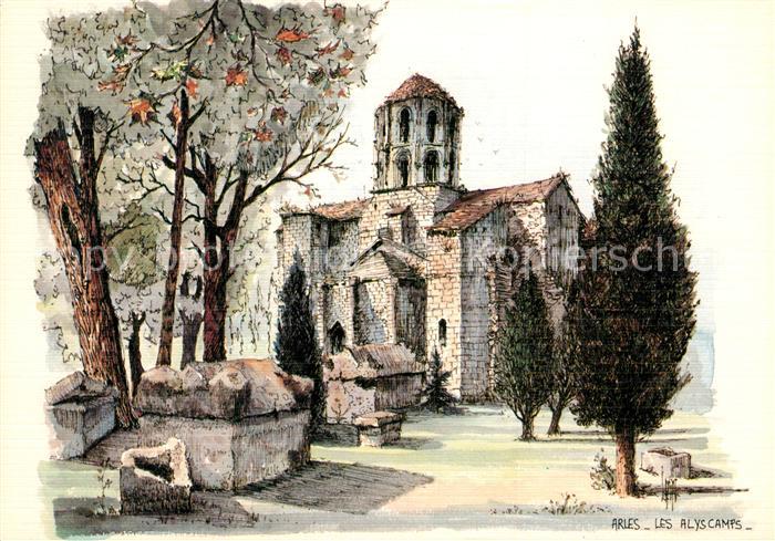 Arles Bouches-du-Rhone Les Alyscamps aquarelle originale de Ro