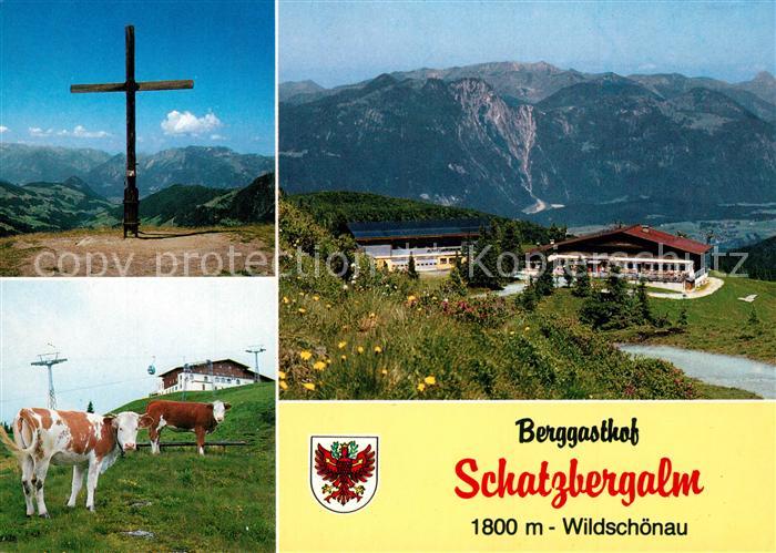 Thierbach Wildschoenau Berggasthof Schatzbergalm Almvieh Kuehe Gipfelkreuz Alpen
