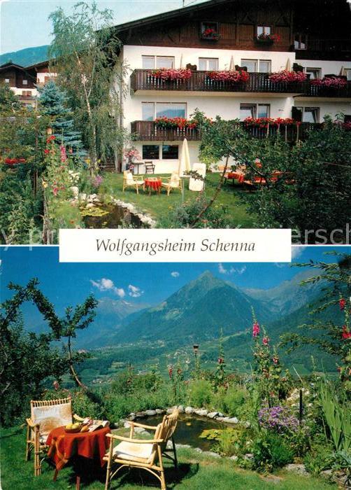 Schenna Meran Wolfgangsheim Gaestehaus Pension Garten Landschaftspanorama Alpen