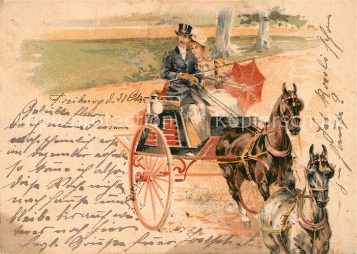 Pferdekutschen Litho
