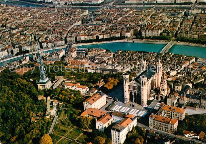 Lyon France Vue generale aerienne Basilique de Fourviere