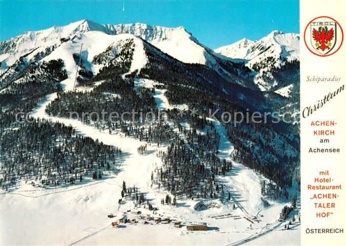 Achenkirch mit Schigebiet Christlum Hotel Restaurant Achentaler Hof Fliegeraufna