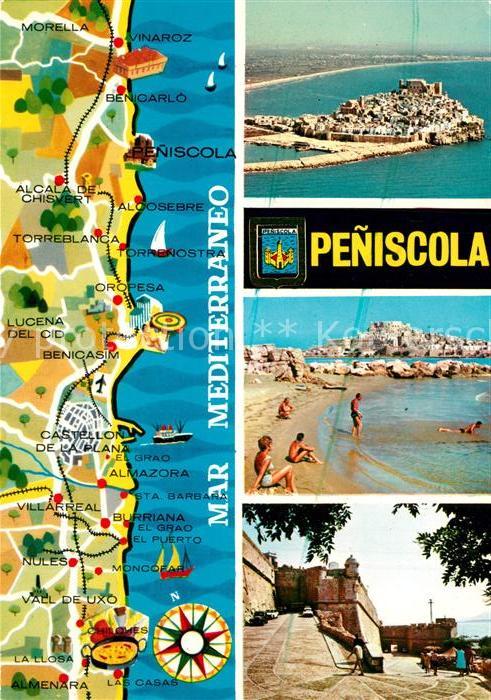 Peniscola Kuesten Halbinsel Strand Festung Landkarte