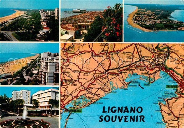 Lignano Teilansichten Strand Fliegeraufnahme Landkarte Strassenkarte
