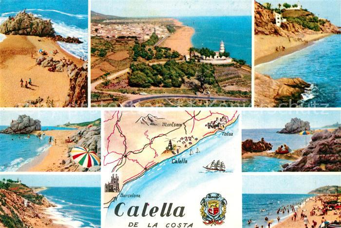 Calella Teilansichten Kuestenlandschaft Strand Felsen Landkarte