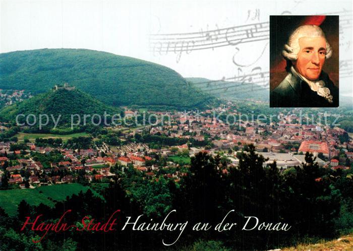 Hainburg Donau Panorama Blick vom Braunsberg mit Schlossberg Portrait Haydn Komp