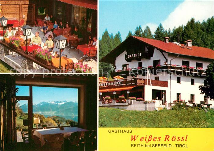 Reith Seefeld Tirol Gasthaus Weisses Roessl Terrasse Blick auf die Alpen
