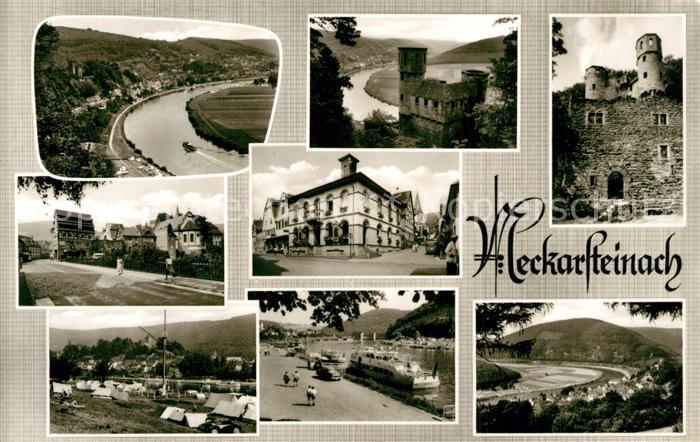 Neckarsteinach Neckarpartie Burgen und Schloesser Schiffsanlegestelle