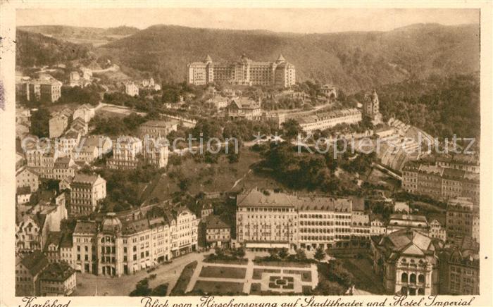 Karlsbad Eger Blick vom Hirschensprung auf Stadttheater und Hotel Imperial