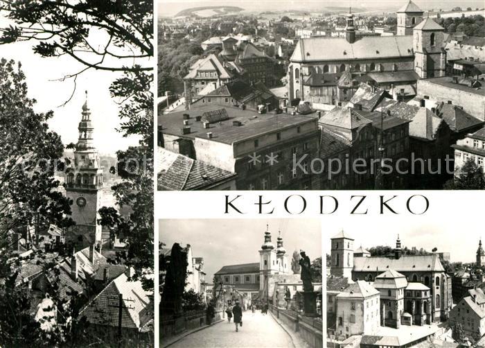 Klodzko Wieza ratuszowa Widok ogolny Most gotycki Kosciol parafialny
