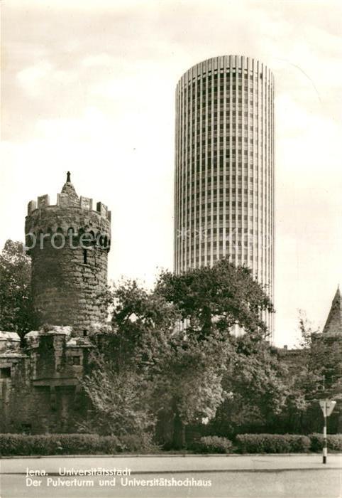 Jena Thueringen Der Pulverturm und Universitaetshochhaus