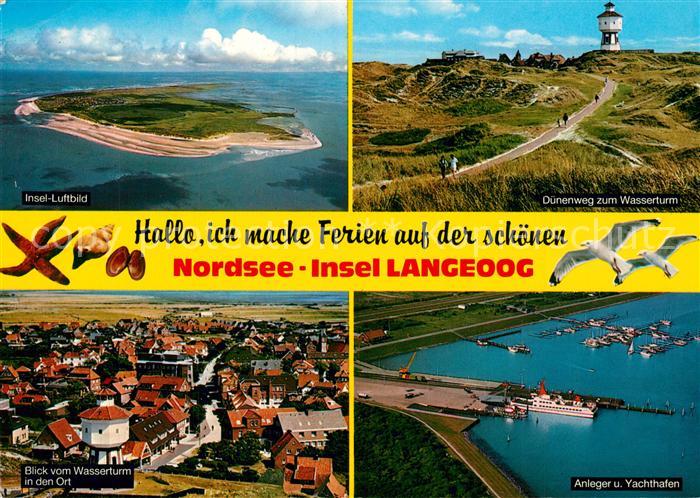 Langeoog Nordseebad Fliegeraufnahme Duenenweg Wasserturm Ortsansicht Anleger und