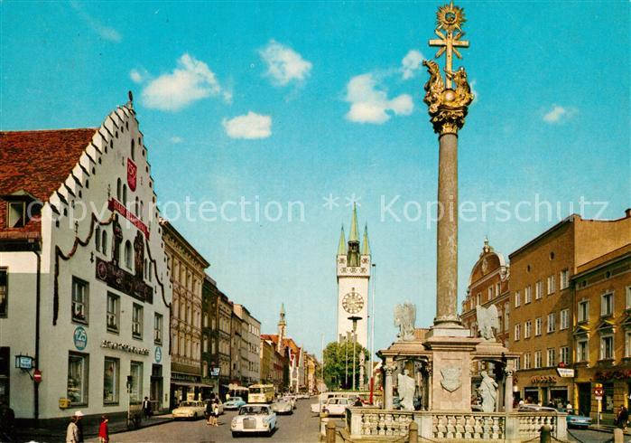 Straubing Theresienplatz mit Dreifaltigkeitssaeule